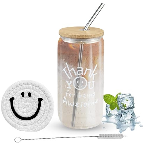 XWGKLN 500ml Glass Cups with Lids and Straws, Leakproof Glass Tumblers Iced Coffee Cup with Lid Stainless Steel Straw & Brush, Thickened Clear Drinking Glasses for Smoothies Cocktail Beer Cold Drinks