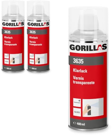 3x Gorillas Klarlack 400 ml Hochglanz transparent – Lackspray (1,2 l) | Profi-Qualität - Transparenter Lackiereffekt - Schnelle Trocknung - Einfache Verarbeitung - Hohe Ergiebigkeit
