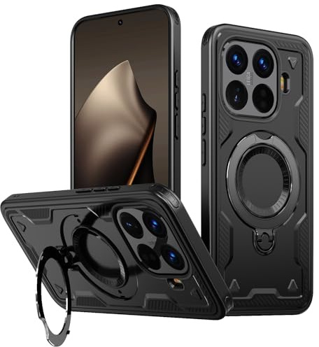 PanXCase Hülle für Xiaomi 15T Pro 5G - Handyhülle Militär Panzerhülle 360° Metall Ring Ständer Magnetisch Stoßfest Puffer Armor Neu Schutzhülle (Black)