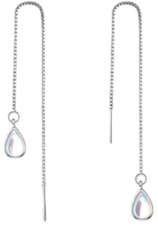 Vipfashion797 Durchzieher Ohrringe Damen 925 Silber – Oval mit Opal | Oval mit Opal, aus 925 Sterling Silber, mit klarer geometrischer Linienführung und länglicher Kettenführung
