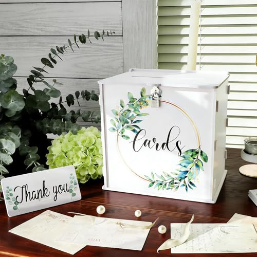 RONGJUKD White Wedding Card Box with Lock, PVC Money Envelope Wedding Post Box for Cards, Gift Card Box for Reception Party Bridal Graduation Baby Shower Birthday Decor