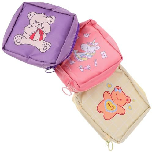 Waschbarer Periodenbeutel 3 Stück-pack aus Nylon für Damenbinden | Praktische Aufbewahrungstasche für Schule und Alltag, Leicht zu Öffnen, Tragbar und Kompakt