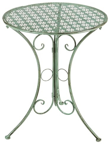Kobolo Gartentisch Metall | Ø 60 cm| rund | Antique Green | runder Bistrotisch im Vintage- & Landhausstil | Stabiler Balkontisch für Garten, Terrasse, Eingangsbereich & Outdoor-Deko