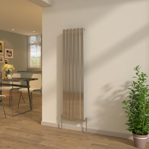 NRG Vertical Designer 1600x408mm Flat Panel Single Column Radiator Tall Upright Central Heating Chrome + Free Angled Valves