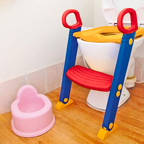 Taylor & Brown® Baby Toddler Ladder Step Potty Training Toilet Seat / Potty train ladder Toilet seat/Foldable Toilet Training Ladder Space Saving/ Gripper Handles For Stability And Confidence