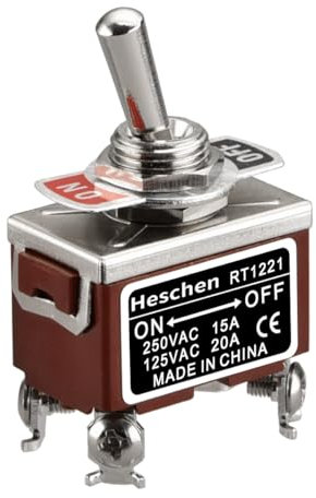 Heschen Metall-Kippschalter, RT1221, Wechselschalter, Zweipoliger Doppel-Umschalt-Schalter (DPST) mit 2 Positionen An/Aus, 15A 250VAC, CE-Kennzeichnung