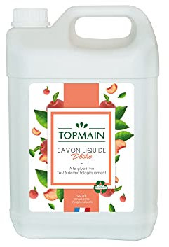 TOPMAIN - Savon main liquide - Formule nettoyante et dégraissante - doux et hydratant - Parfum pêche - 5L - Fabrication française
