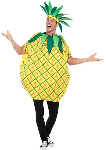 Smiffys Ananas-Wappenrock Kostüm, Gelb, mit Blätterkrone-Stirnband