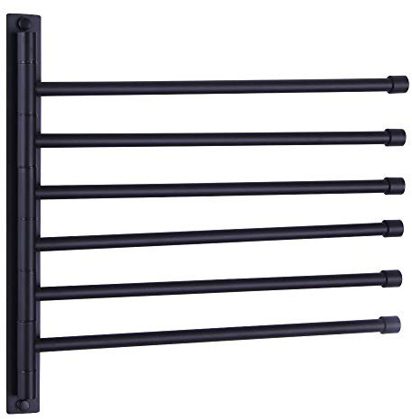 GERZWY Barre Porte-Serviettes Murale à Bras oscillant de Salle de Bain avec 6 Bras de Suspension en Acier Inoxydable SUS 304 Noir Mat HYG06-BK