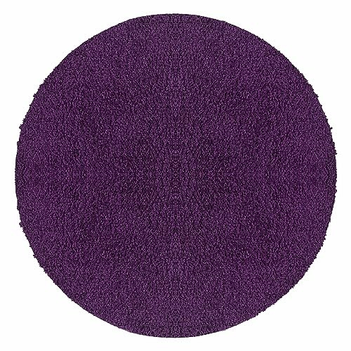 Teppium Moderner Hochflor Teppich Wohnzimmer 80 cm Rund Violett - Shaggy Flauschiger Teppich, Extra Weich, Pflegeleicht und Einfarbig - für Schlafzimmer, Küche und Esszimmer