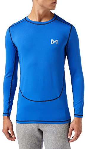 MEETYOO Men's MenÂ’s Compression Base Layer Top Long Sleeve T-shirt Sports Gear Fitness Tights for Running Gy Shirt, Blue, S UK