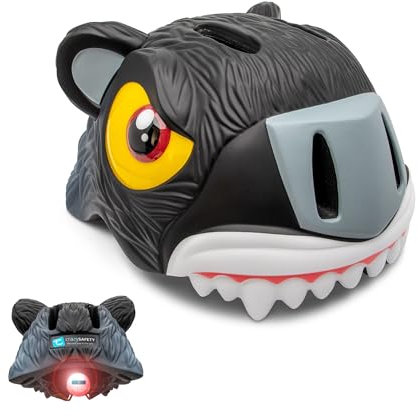 Crazy Safety Kinder Fahrradhelm | Fahrradhelm Kinder 2-7 Jahren für Fahrrad, Skateboard, Radsport, Laufrad, Tretroller, Inlineskates | Leichter und verstellbarer 3D Tierhelm 49-55 cm (Panther Schwarz)