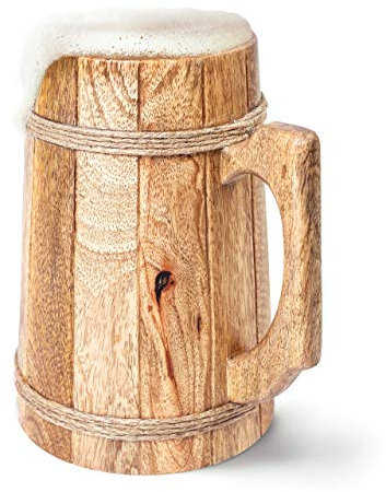 Norse Tradesman Bierkrug aus Holz – 100% Handgefertigter Bierkrug – Inklusive Mittelalterlichem Geschenksack (500 ml)