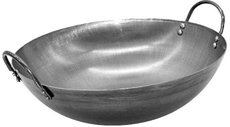 Wok épaisses Oreilles Domestiques Et Commerciales En Acier Inoxydable Casserole à Gaz Wok D'hôtel Non Revêtu Grand Wok à Fond Rond,50cm