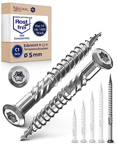 Vis de Terrasse 5x80 en Acier Inoxydable C1 - Torx 5mm d'Épaisseur, 400 Pièces, 80mm de Long - Pour Bois, Durci