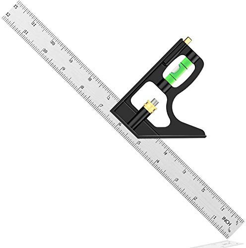 Auyuiiy® Kombinationswinkel, 12Inch/300mm Kombiwinkel Einstellbare Edelstahl Kombination Square, Schreinerwinkel für 45/90 Grad Messwerkzeug-Schwarz
