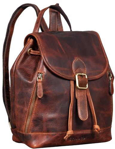 STILORD 'Allison' Rucksack Damen Modern Leder Vintage Daypack Klein Cityrucksack Rucksackhandtasche für Shopping Arbeit Reisen Echtleder, Farbe:bordeaux - braun