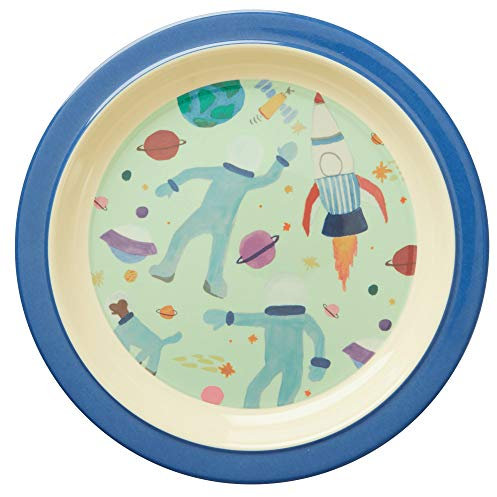 RICE Melamine Kids Plate - Blue - Space Print