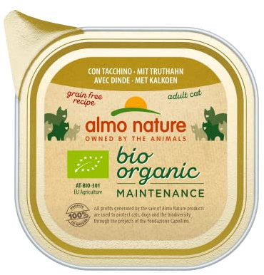 Almo Nature Bio Organic - Cibo Umido per Gatti Adulti al Tacchino - 100% Biologico, Senza OGM e Conservanti - 85g, Confezione da 19