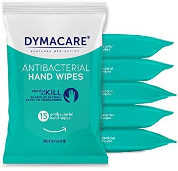 Dymacare Hand Wipes | Dermatologically tested Wet Wipes for Hands & Body and Face | 6 Packs (90 wipes in total)