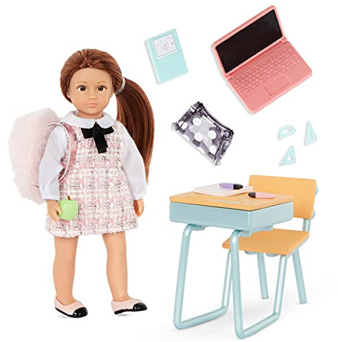Lori LO31213Z Schulsachen – Mini 15 cm mit Puppenkleidung, Schulzubehör, braunen Haaren – Puppen Zubehör, Spielzeug für Kinder ab 3 Jahre, Bunt