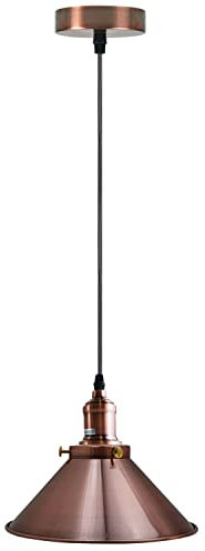 LEDSone Vintage Industrial Copper Hanging Ceiling Pendant Light Metal Cone Shape Indoor Light Fitting for Bedroom, Conservatory, Dining Room (Without Bulb, Single Pendant Light)