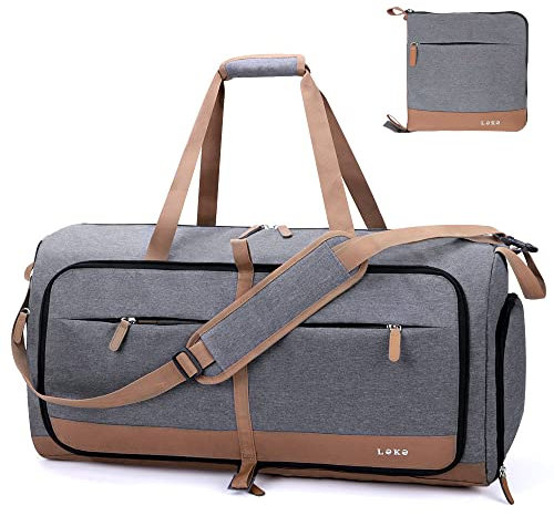 Lekesky Reisetasche Damen 60L Faltbare Reisetasche Weekender Sporttasche mit Schuhfach, wasserdichte Handgepäck Tasche/Sporttasche/Krankenhaustasche (Grau)