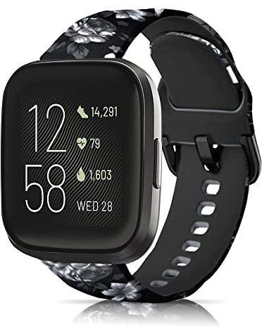 ToVioc Armband Kompatibel mit Fitbit Versa 2/ Fitbit Versa/Fitbit Versa Lite, Fadeless Silikon Ersatzarmband für Fitbit Versa SE - Graue Blume