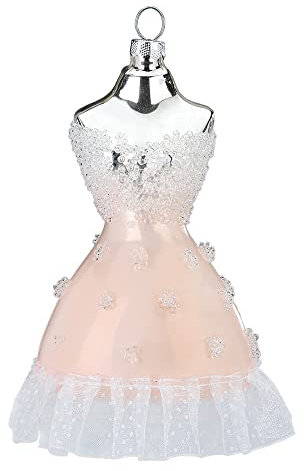 Christbaumschmuck Glas 12cm Cocktailkleid mit Spitze und Perlen Weihnachtskugeln rosa