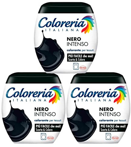 GREY 3 x Coloreria Italiana Fabric Dye for Washing Machines, Intense Black, Revives or Changes the Colour of Garments, 3 Single Dose Packs