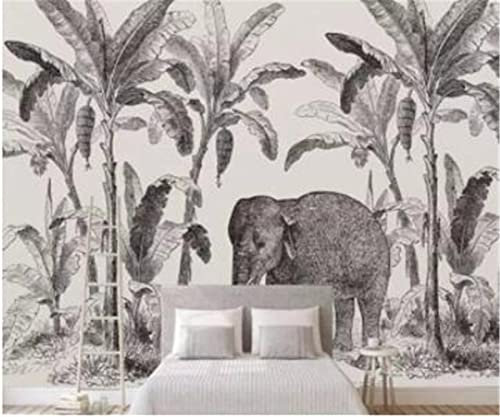 TANYANG Papiers Muraux Personnalisés Home Decor Plantes Animaux Papiers Peints Pour Chambre À Coucher Enfants Éléphant Animal Noir Et Blanc Plante 3D Papier Peint 350Cm(W)×245Cm(H)