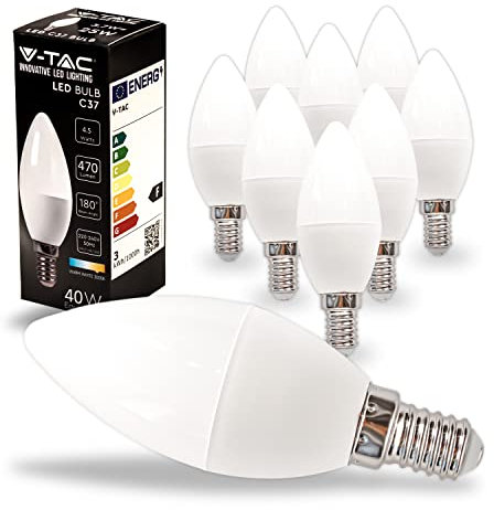 V-TAC 10x LED Glühbirne E14 Kerze - 4,5W (entspricht 40W) Kerzenlampe - 470Lumen - Kerze Lampe - Licht 3000K Warmweiß
