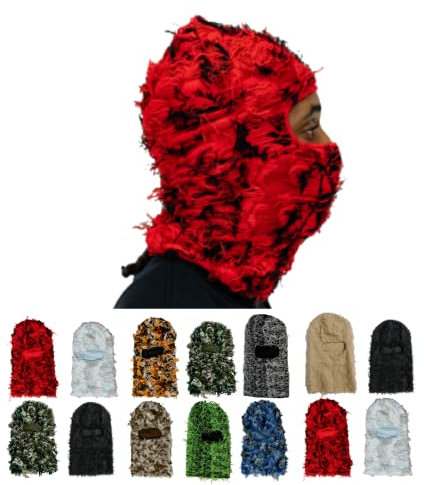 Balaclava Skimaske, 20+ Farben, gestrickt, Vollgesicht, nicht juckend, rote Camouflage, Einheitsgröße, Größe 3XS, Red Camo Storm, One Size-3X-Small