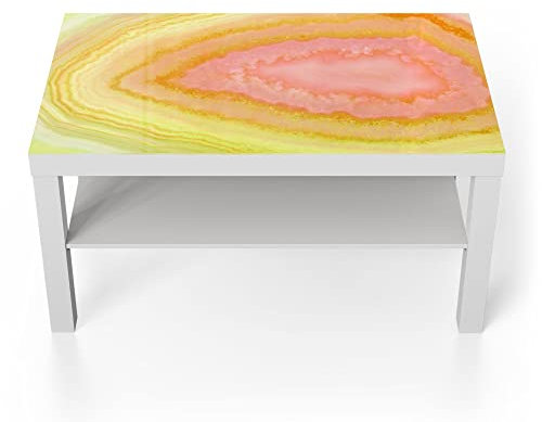DEQORI Glastisch | weiß groß 90x50 cm | Motiv Mineralien im Stein | ausgefallener Beistelltisch aus Glas | Hochglanz Couchtisch fürs Wohnzimmer | moderner Couch Tisch mit Design