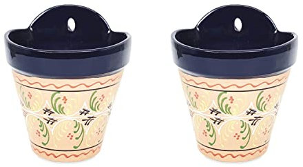 Verano Spanish Ceramics Outdoor Living Terracotta Dipped Inca Blue Hanging Pots - Decorative New Home Garden Yard Patio Décor Gift Gardening Herb Flower Wall Plant Pots - Set of 2-22cm x 22cm
