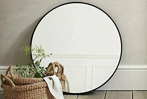 DEENZ 40Cm Black Round Aluminium Frame Wall Mounted Mirror Bathroom Living Room Bedroom Home Décor