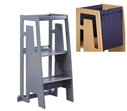 Tuki Lernturm greywash grau+ Entdeckertuch blau navy marine