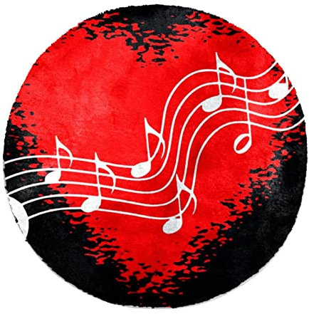 Musiknoten-Teppich mit Notenschlüssel, personalisierbar, weich, rund, Kunstfell, rund, Shaggy-Teppich