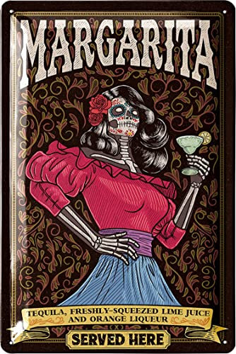 LANOLU Cartel de chapa retro para bar, decoración de bar, cartel de Margarita Served Here, cartel de metal vintage como accesorios de alcohol para sala de fiesta, cocina, cartel de cóctel como regalo,