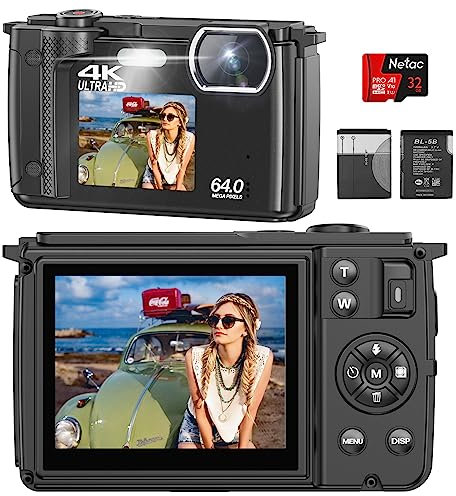 Fotocamere Digitali, Fotocamere 4K 64MP per Fotografia, Zoom 18X Vlogging Camera per YouTube con WiFi, Selfie Doppio Schermo Piccolo Fotocamera Compatta con 32GB SD Card