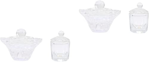 Pot à crayons Pot à crayons Fournitures de bureau Organisateur de stockage Conteneur Boîte de Pétri Verre 6 Pcs Nail Art Crystal Cup Récipient transparent avec couvercle Verre Nail Art Plat Stylo Nett