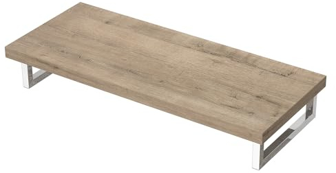 Mai & Mai Sobre Encimera de Madera Maciza para Lavabo Incl. Soporte de Acero Inoxidable, Estante de Pared para Baño Platte04, Roble Claro, 50x120 cm