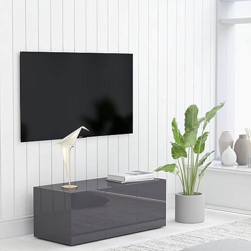 Youuihom TV-Tische, HiFi-Schränke, TV-Möbel, TV-Media-Konsole, TV-Schrank Hochglanz-Grau 80x34x30 cm Holzwerkstoff Geeignet für Schlafsäle, Wohnungen, Villen, Schlafzimmer, Wohnzimmer