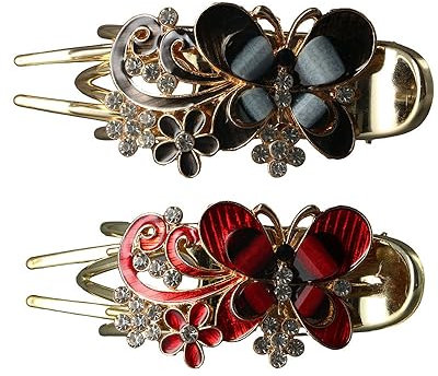 Leadigol 2 fermagli per capelli a forma di farfalla con strass, fermagli per capelli a forma di becco d'anatra, accessori per capelli per coda di cavallo, per donne e ragazze