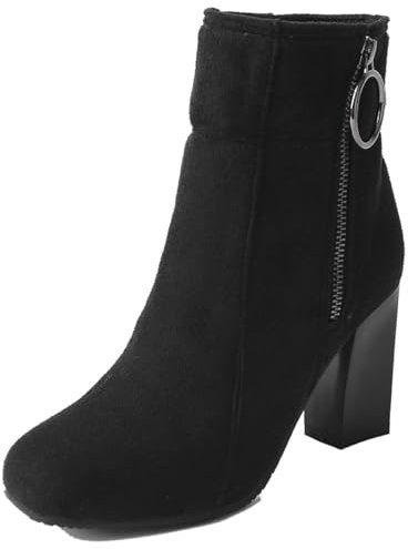 Diuniarza Stivaletti da Donna con Tacco Largo Punta Rotonda Stivali Invernali Tacco Alto Stivali Corti Zip, 7869Ufd Nero Numero 42 EU