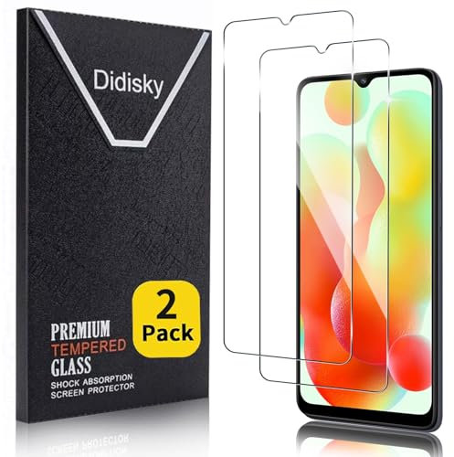 Didisky 2-Unidades Cristal Templado Protector de Pantalla para Xiaomi Redmi 12C, Antihuellas, Sin Burbujas, Fácil de Limpiar, 9H Dureza,Transparente