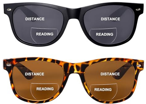 OuShiun 2er-Pack Unsichtbare Bifokale Lese Sonnenbrillen, Outdoor Sonnen Lesebrillen, Sonnenbrillenleser UV400-Schutz für Damen und Herren(Schwarz+Schildkröte +1.5)