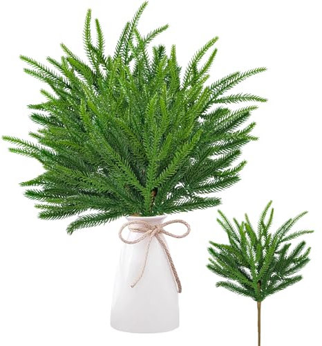 12 Stück Weihnachts-Norfolk-Kiefernzweige, 45,7 cm, künstliche Weihnachtszweige, Norfolk-Tannenzweige Xmas Zweige, Künstliche Weihnachtsgrünpflanzen Zweige für Vasen,Basteln,Girlande,Weihnachten