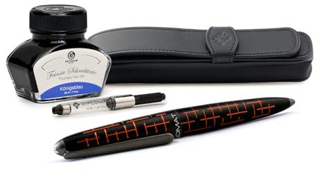 Diplomat Elox Matrix Orange Füllhalter Set mit Edelstahlfeder M, Füllhaltertinte in Königsblau und Stift-Etui aus Echtleder, Füllfederhalter, Füller