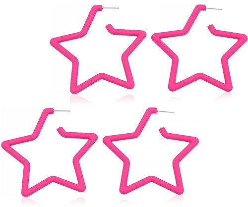 2 Paar Ohrringe 80er Jahre Damen, Ohrringe Pink, Neon Accessoires Damen, Neon Ohrringe, Neon Schmuck,Stern-Neon-Ohrringe für Damen, Mädchen, Kostümpartys, Halloween-Partys